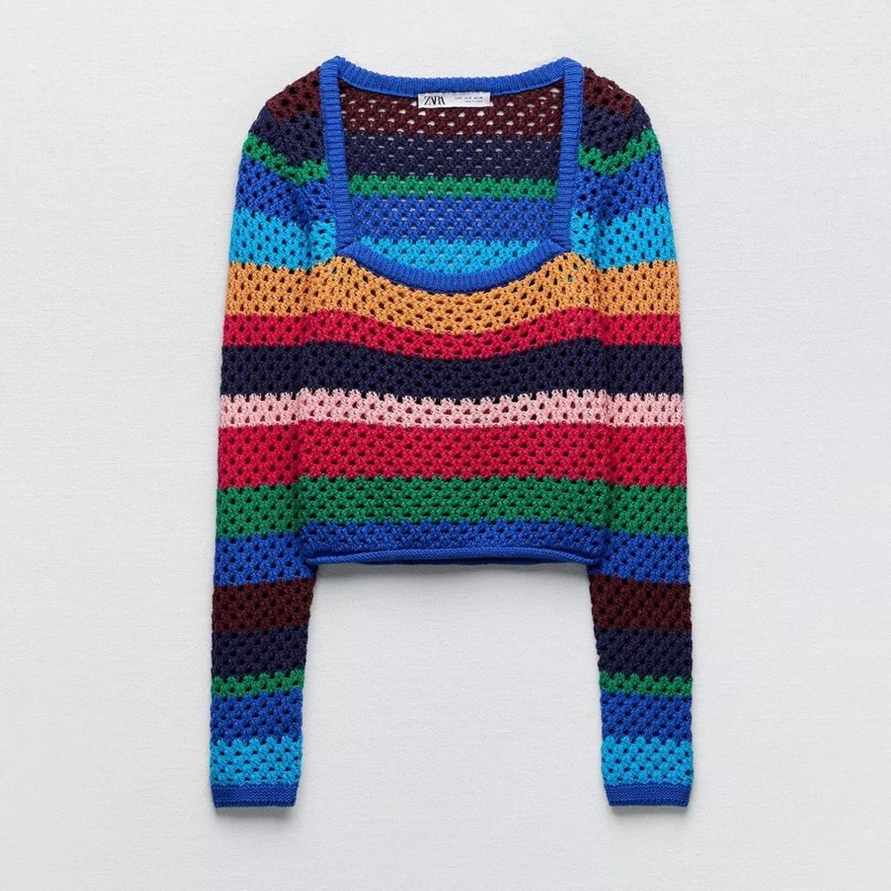 Zara Cropped Knit Striped Long Sleeve Top